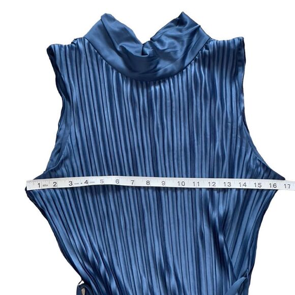 DKNY Deep Sea All Around Pleat Ribbon Back Neck Belted Dress Size 12 NWT - Picture 8 of 12